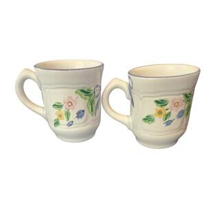 Herend Village Pottery Use for Display Mugs Set of 2 Floral Blue Bow Hungary